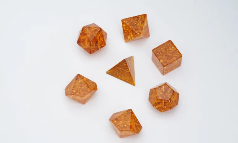 Set de dés en pierre Crackle Orange Glass
