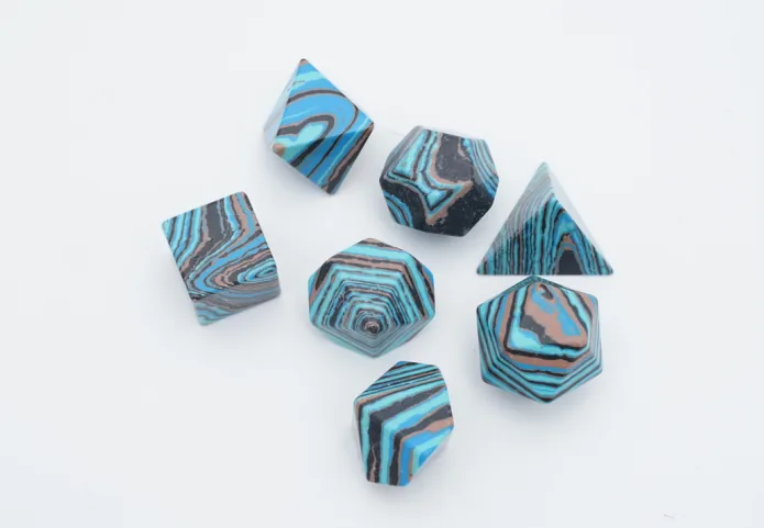 Set de dés en pierre Striped Blue-Orange Turquoise