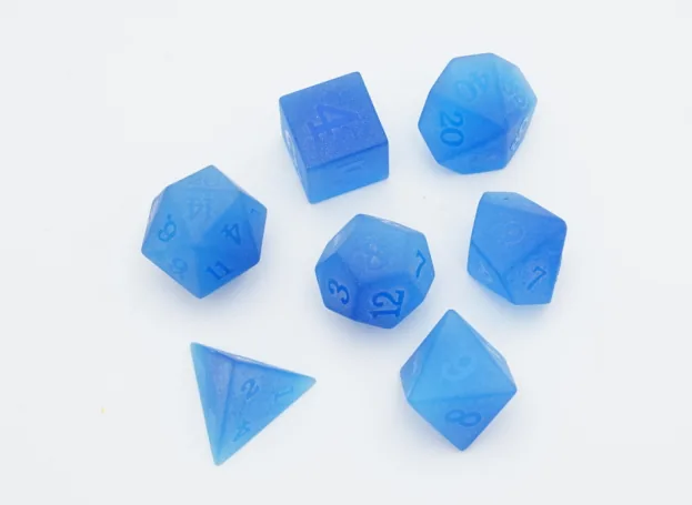Set de dés en pierre Matte Blue Cat's Eye
