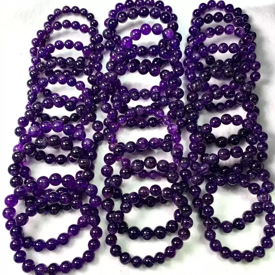 Wholesale Amethyst Bracelets — Natural purple amethyst round-bead bracelets — a perennial best-seller.