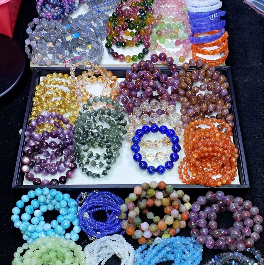 Wholesale Mixed Gemstone Beaded Bracelets — A wide assortment of natural gemstone beaded bracelets, ready to mix.