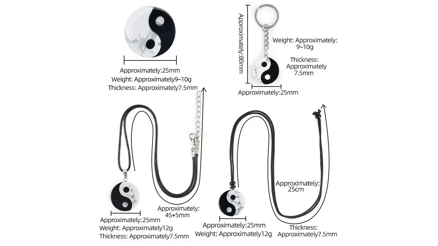 Tai Chi Yin Yang Gemstone Pendants & Keychains — White howlite · Black obsidian